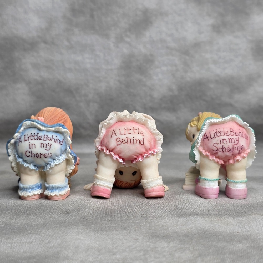 Enesco "A Little Behind"‎ Figurines 1994 Lot of 3 Chores, Schedule, Behind Vtg